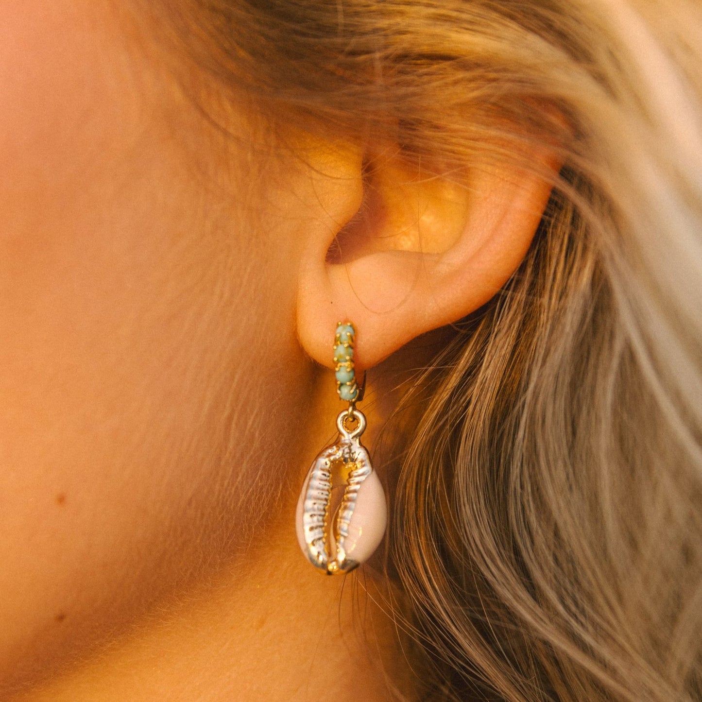 Turquoise Puka Shell Hoops