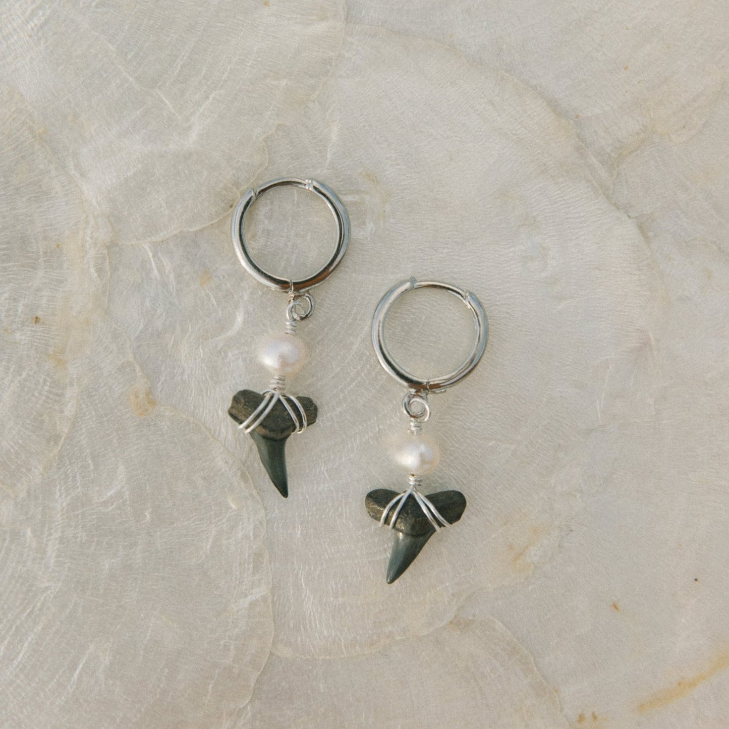 Pearl Shark Tooth Baby Hoops