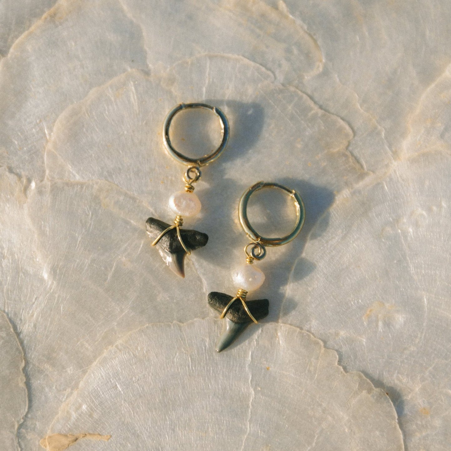 Pearl Shark Tooth Baby Hoops