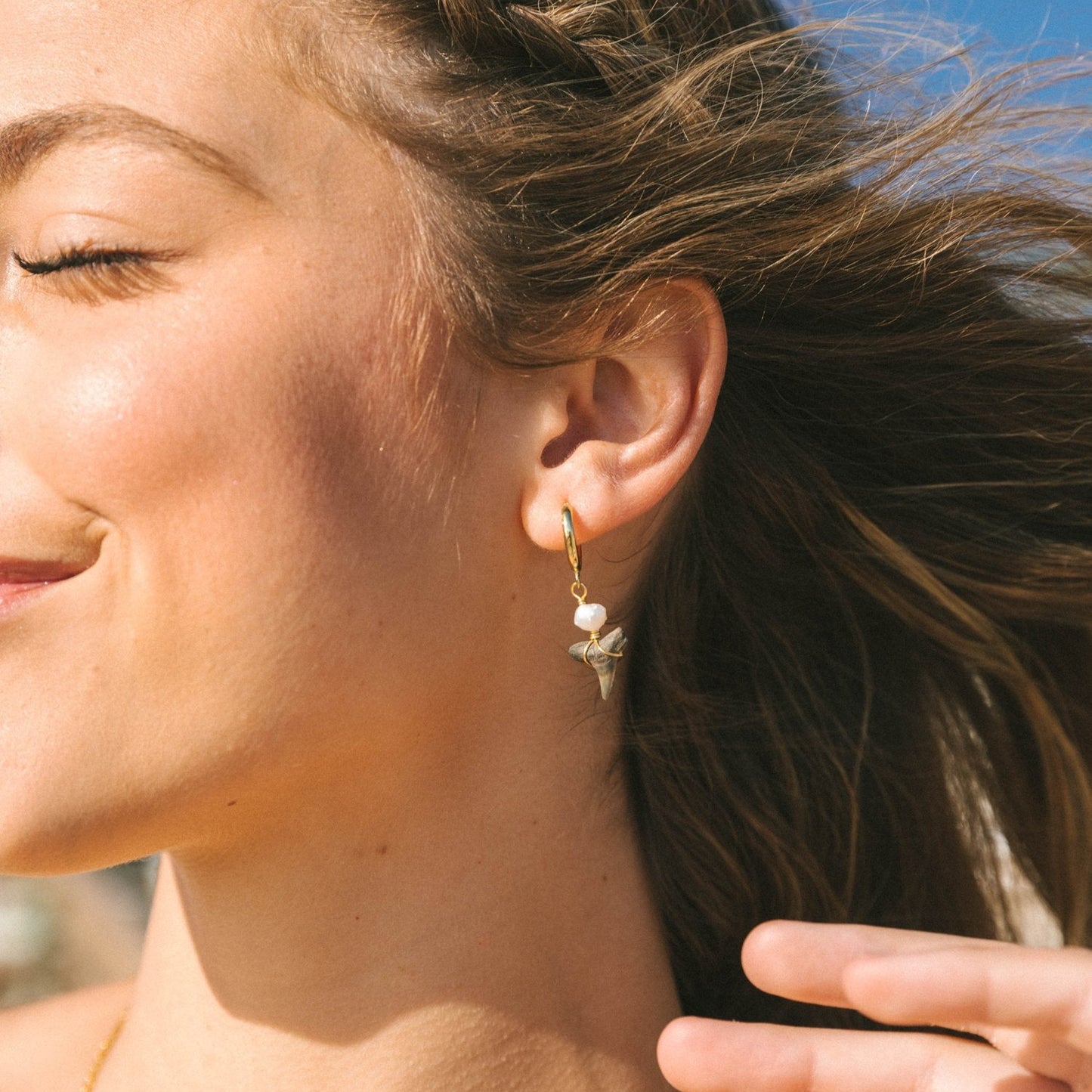 Pearl Shark Tooth Baby Hoops