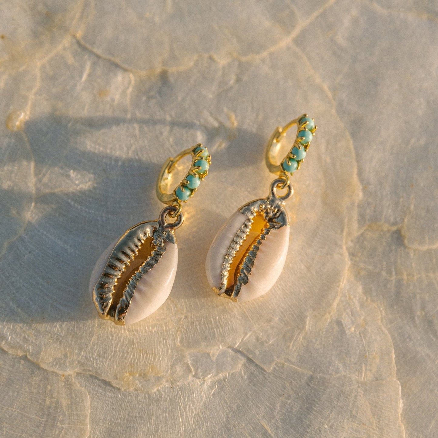Turquoise Puka Shell Hoops