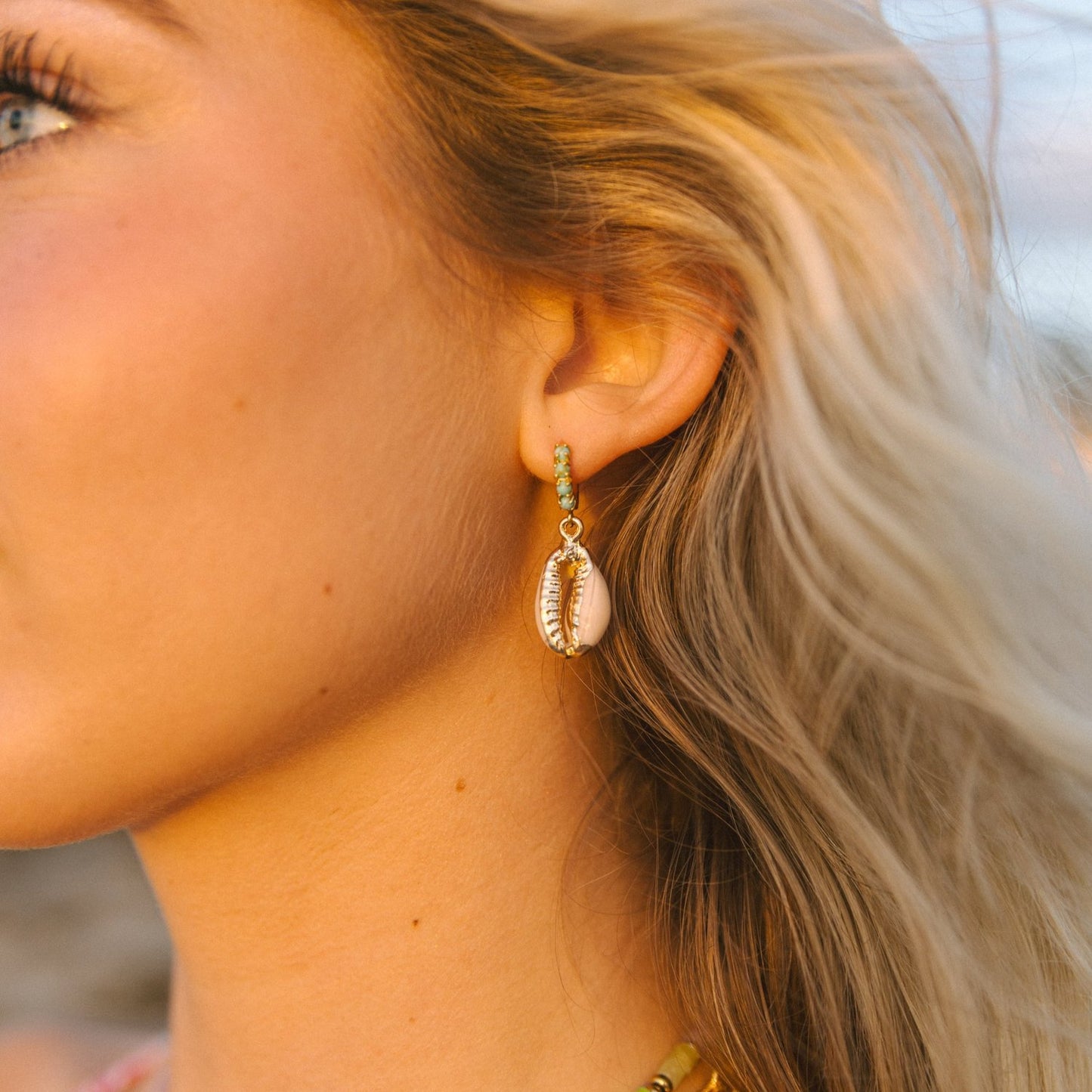 Turquoise Puka Shell Hoops