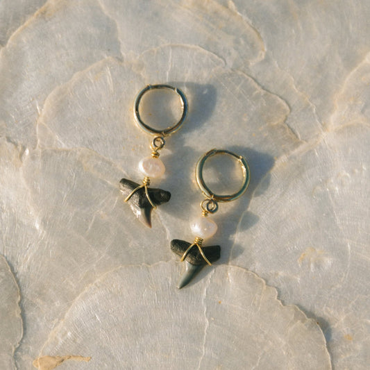 Pearl Shark Tooth Baby Hoops