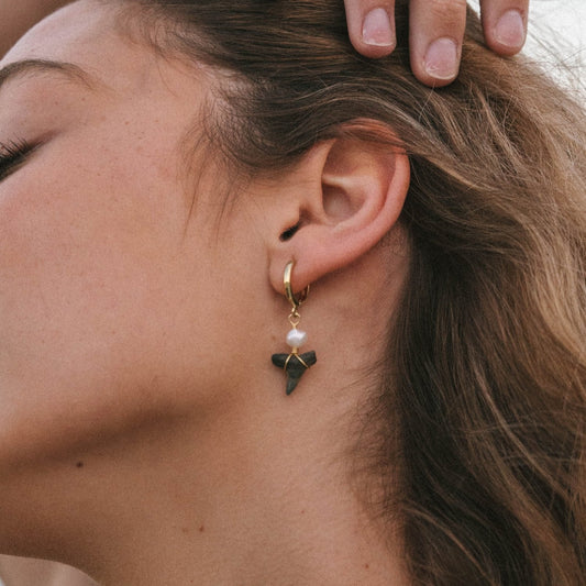 Pearl Shark Tooth Baby Hoops